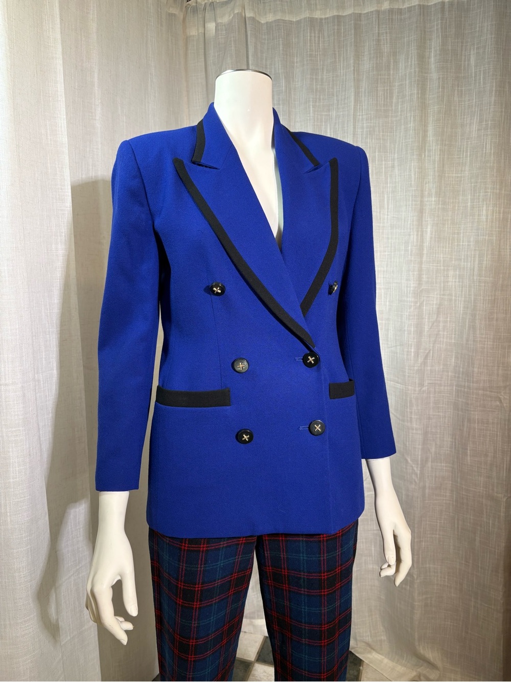 Vintage Valerie Stevens Royal Blue Tailored Blazer with Black Trim